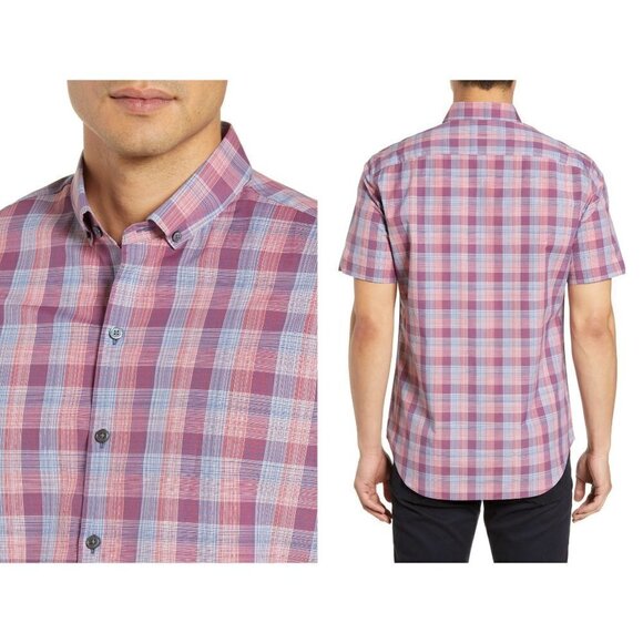 NWT ZACHARY PRELL Size M Sutherland Red Regular Fit Plaid Shirt MSRP $158 - Picture 2 of 9